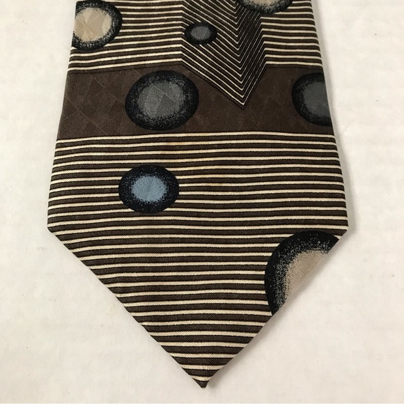 Silk Tie Brown Tan & Blue Geometric Pattern - Picture 6 of 11